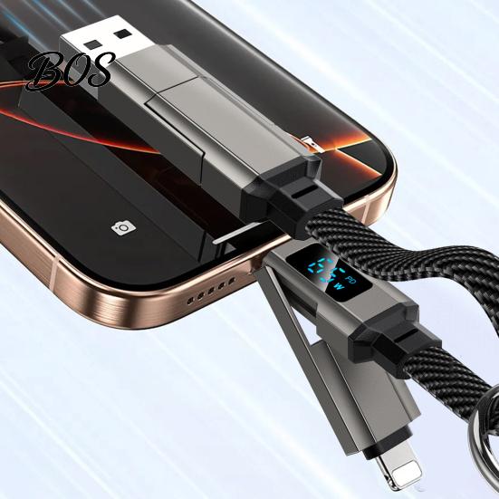 Зарядное устройство USB-A на USB-C 65 Вт 4 в 1, кабель-брелок, быстрая зарядка, кабель для передачи данных, светодиодный дисплей, 8-контактный/Type-C/USB-A/USB-C, портативный брелок