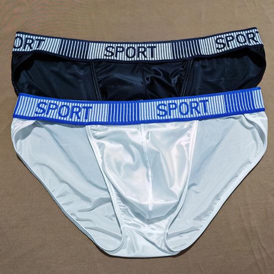 Summer Ice Silk Briefs Letter Print High Slit Design Men Panties Smooth Comfortable Breathable Underwear Daily Wear