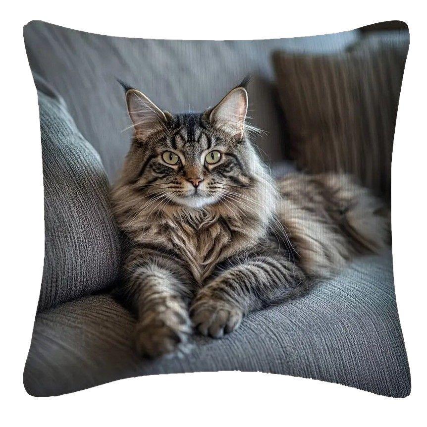 1pcs Cute Cats Zipper Closure Short Plush Material Pillowcase, Suitable for Car, Farmhouse, Bedroom, Living Room Sofa Pillow Cover