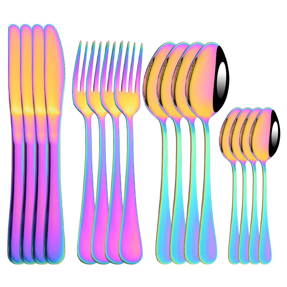 Pink Gold Cutlery Set Stainless Steel Dinnerware Set 16Pcs Knives Forks Coffee Spoons Flatware Set Kitchen Dinner Tableware Set