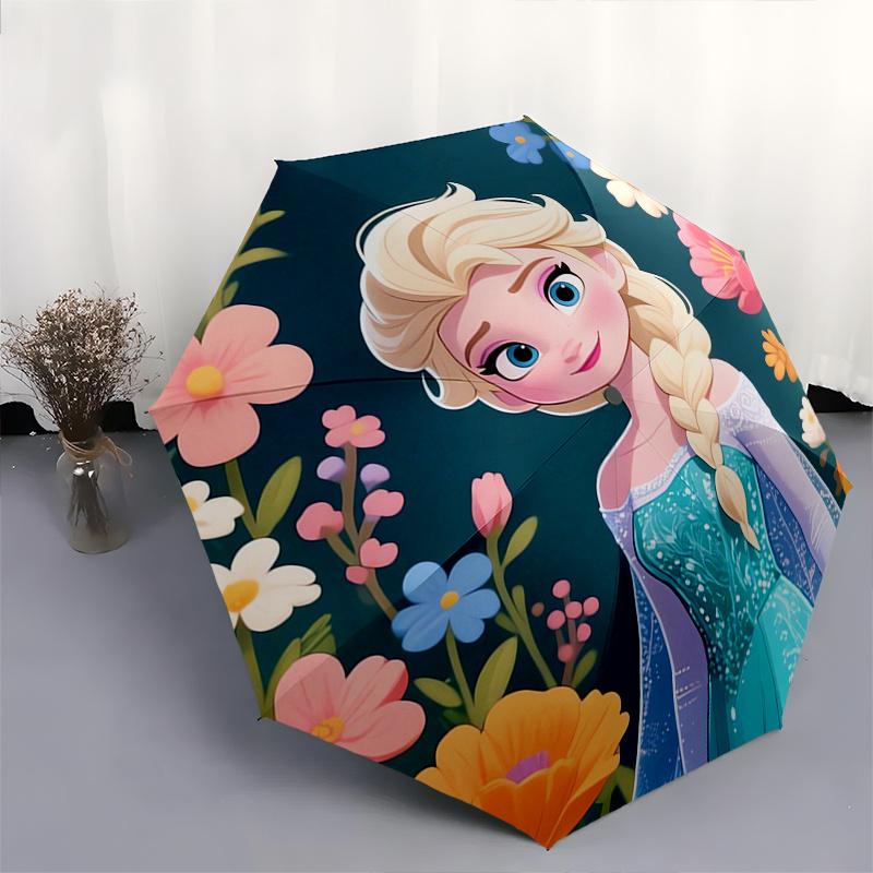 Elsa, Flowers Automatic Opening and Closing Umbrella, Compact Travel Umbrella, Lightweight and Portable, Suitable for Beach Commuting Busine