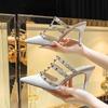 2024 Spring/Summer New Baotou Slippers for Women Wearing Riveted Pointed Thin Heel High Heel Shoes and Sandals for Women Sexy
