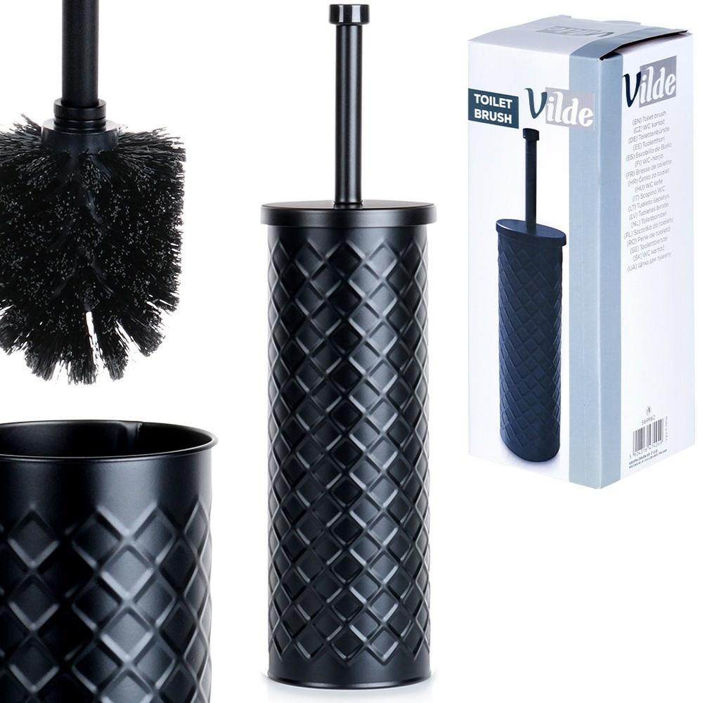 Toilet brush with stand, black metal, 38x10 cm