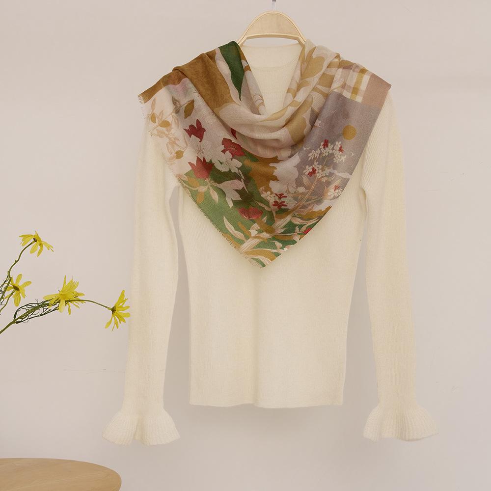 Water-Soluble Cashmere Scarf: Lightweight Square Shawl for Summer & Air-Conditioned Comfort