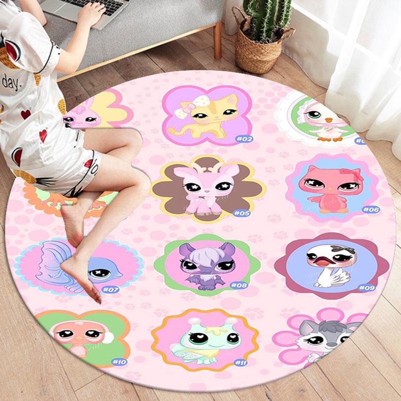 Littlest Pet Shop Round Area Rug,Carpet Rug for Living Room Bedroom Sofa Playroom Decor,Non-slip Floor Mat