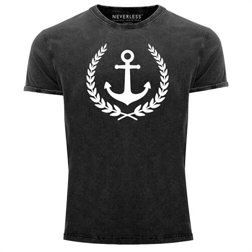 Men's Vintage Shirt Anchor Laurel Wreath Motif Print Shirt T-Shirt Print-