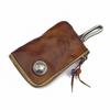 Верхний слой Натуральная кожа растительного дубления Сумка для ключей для женщин, Ручная работа, Старая стираная коровья кожа, Молния в ретро-стиле, Сумка для ключей от машины для мужчин