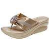 Fashion Gold Wedges Slippers for Women 2024 Sequins Rhinestone Clip Toe Sandals Woman Summer Flip Flops Platform Slides Shoes