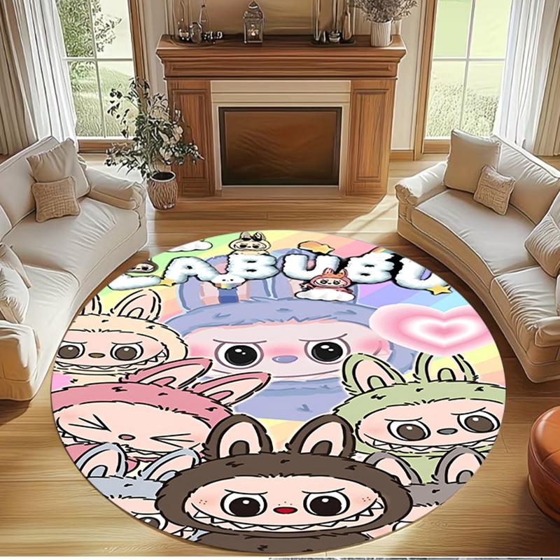 Labubu Print Round Rug, Washable Floor Carpet, For Entryway Dorm Laundry Room Office Study, Home Decor Birthday Christmas Gift