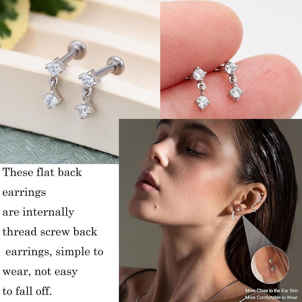 12-Pair Stainless Steel Flat-Back Stud Earrings, Silver Tone