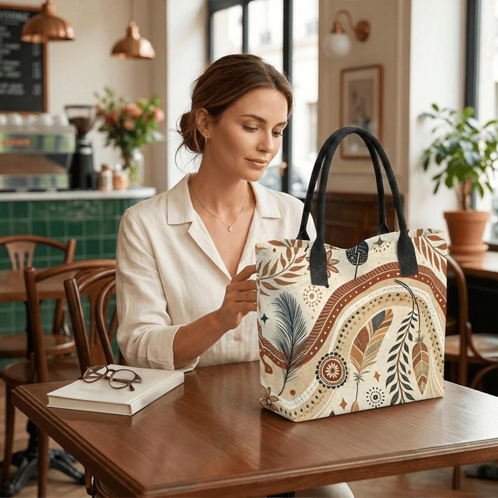 Boho Pattern Canvas Tote Bag Large Capacity Casual Shoulder Bag for Daily Shopping Travel