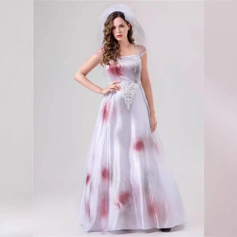 Halloween Bloody Ghost Bride Dress Zombie Vampire Cosplay Costume Women
