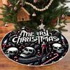 Christmas Tree Skirt Black White Bat Print Round Xmas Tree Mat Gothic Halloween Winter Holiday Home Party Decor Rug