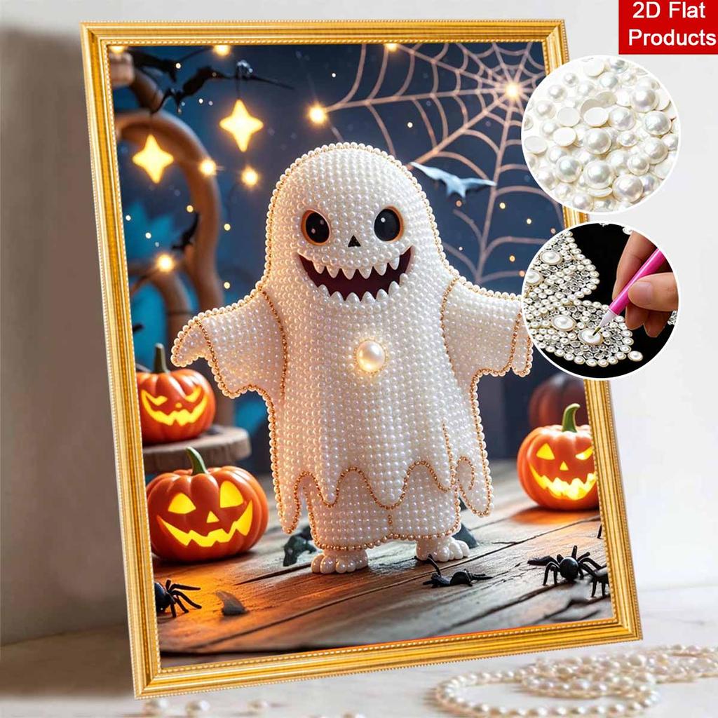 Halloween pearl painting handmade diy art white pearl mascot pumpkin web lights pearl home decoration painting