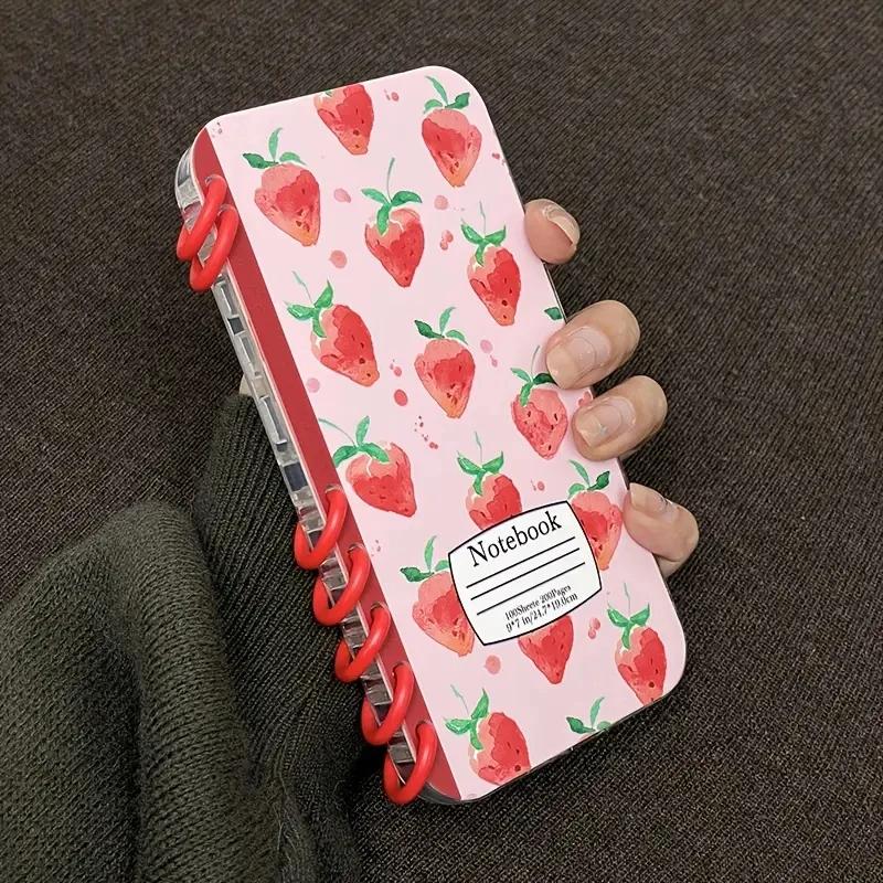 Милый чехол-раскладушка с клубникой для iPhone 17 Air 16 15 14 13 12 11 Pro Max Plus, в форме блокнота-спирали, противоударный