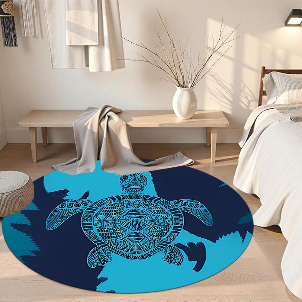 Sea Turtle Round Carpet Suitable for Game Room Outdoor Dining Room Foyer Anti-slip Round Rug Decorate Offices Perfect Gift for Friends Family