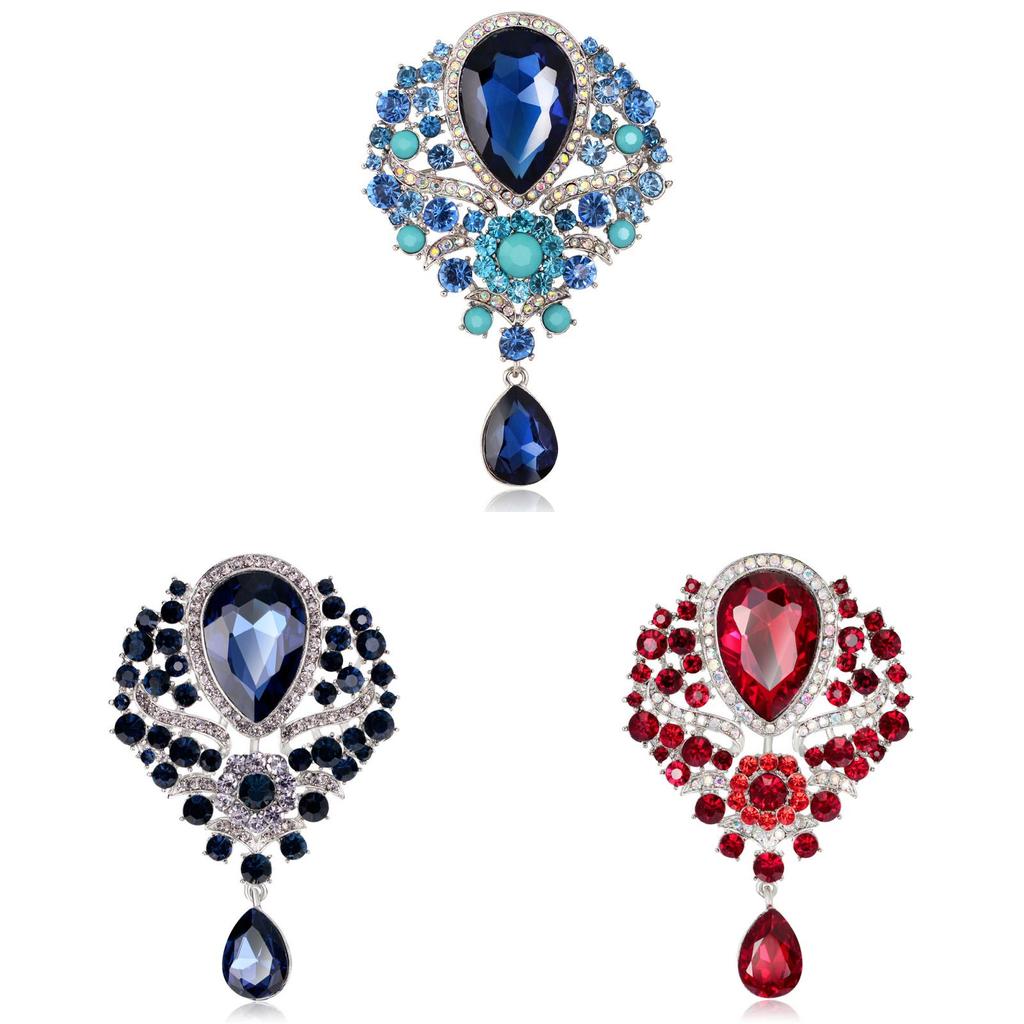 Womens Designer Crown Pin With Glass Pendant And Electrophoretic Finish