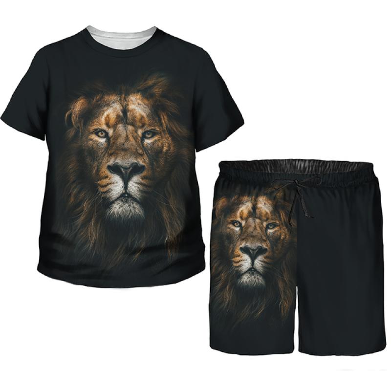 Летние модные крутые повседневные футболки/брюки/костюмы с принтом льва для мальчиков-подростков 1-14 лет, модная одежда в стиле хип-хоп, комплект детской одежды