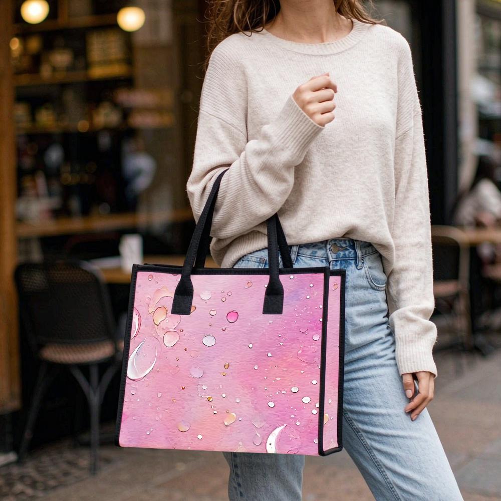 Pink Waterdrop Fashion Tote Bag Casual Daily Large Capacity Handbag for Outdoor Shopping Travel Use