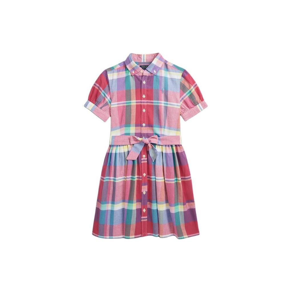 Платье Polo Ralph Lauren Ss24 Клетчатый воротник Однобортное Завязка Короткий рукав Детское платье Красный CWPODRSG3D20772-600