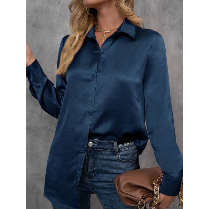 Рубашка с длинным рукавом цвета темперамента Ding, однотонная свободная рубашка из искусственного шелка с длинным рукавом, цветные блузки и рубашки