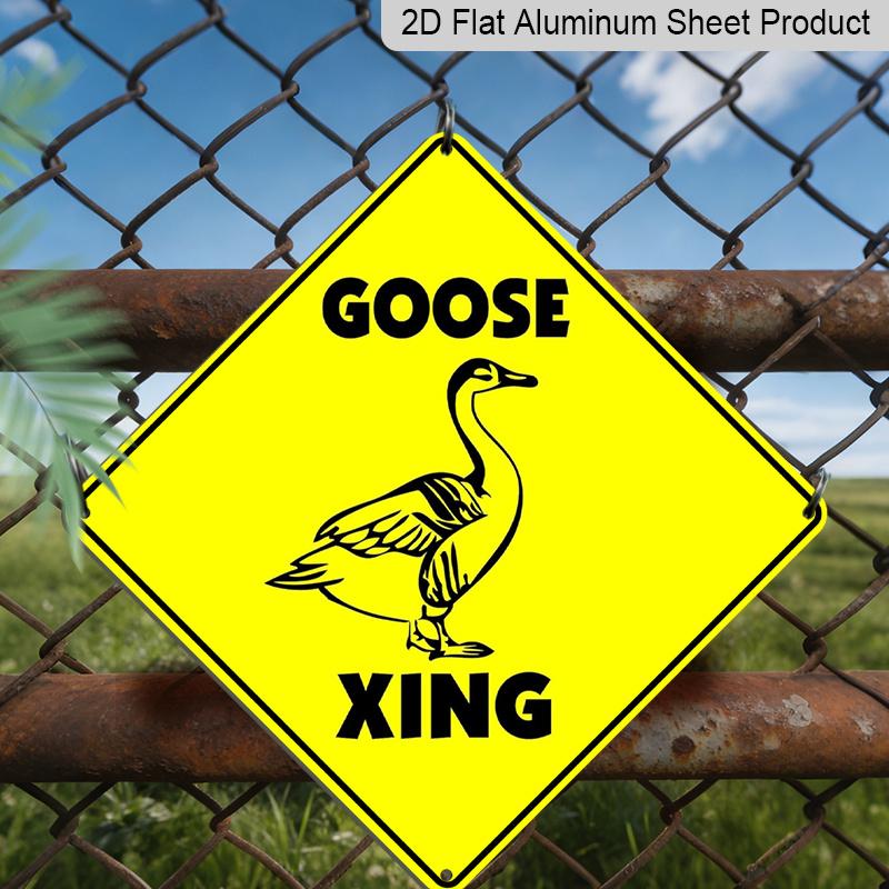 2D Flat 1pc, Goose Crossing Sign - Diamond-Shaped Metal Warning Plaque with Black & White Goose Illustration, Durable Iron Outdoor/Indoor Decor for