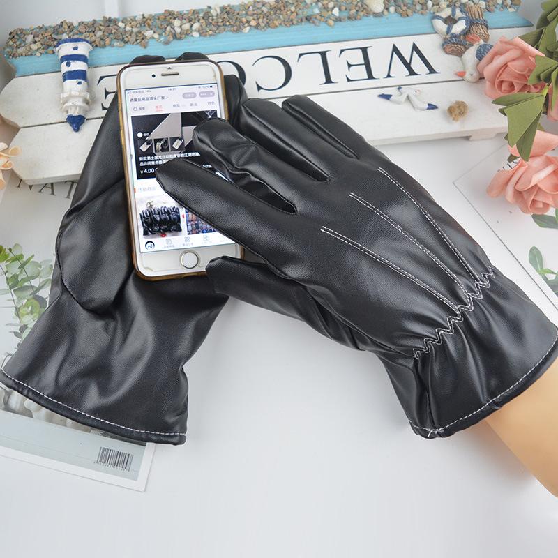 Мужские зимние перчатки из ПУ кожи, бархатные теплые с сенсорным экраном, черные велосипедные мотоциклетные из искусственной кожи женские перчатки производитель