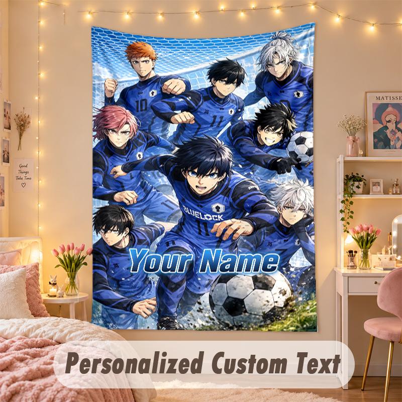 Custom Personalized Tapestry,Blue Lock Print Custom Name Text Wall Art Hanging for Bedroom