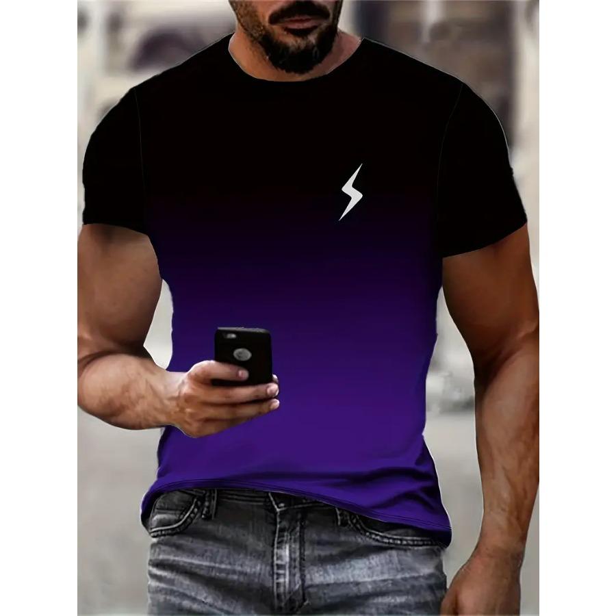 Футболка мужская с графическим принтом ярких градиентных цветов - футболка с коротким рукавом и круглым вырезом из удобной ткани