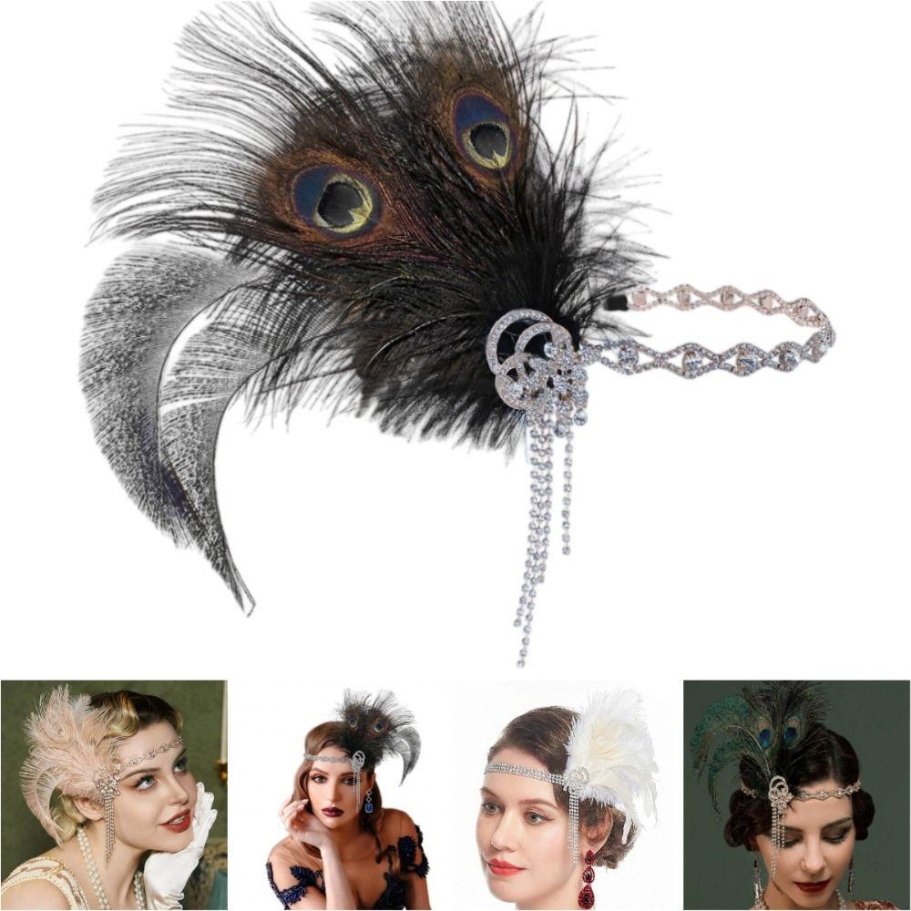 Zircon Tassel Masquerade Hair Band Exquisite Bridal Headdress Feather Headband Stage Performance