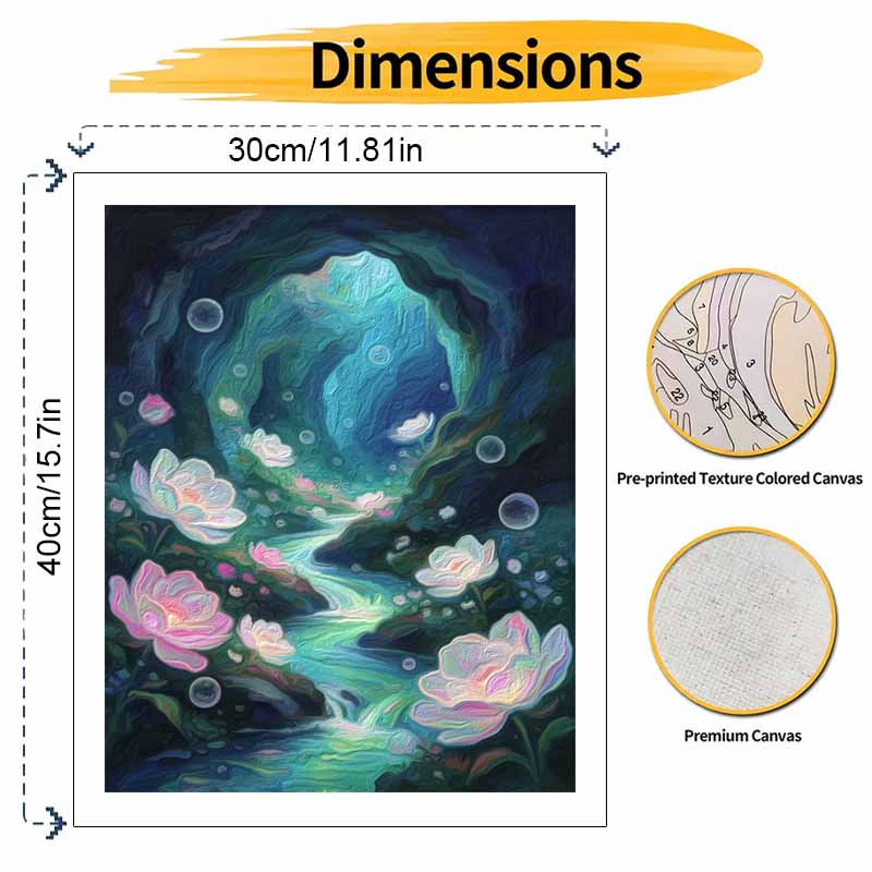 Oil Painting by Numbers Kit Magical Fantasy Flowers and Glowing Stream with Bubbles Hand Painting Home Decoration Wall Art
