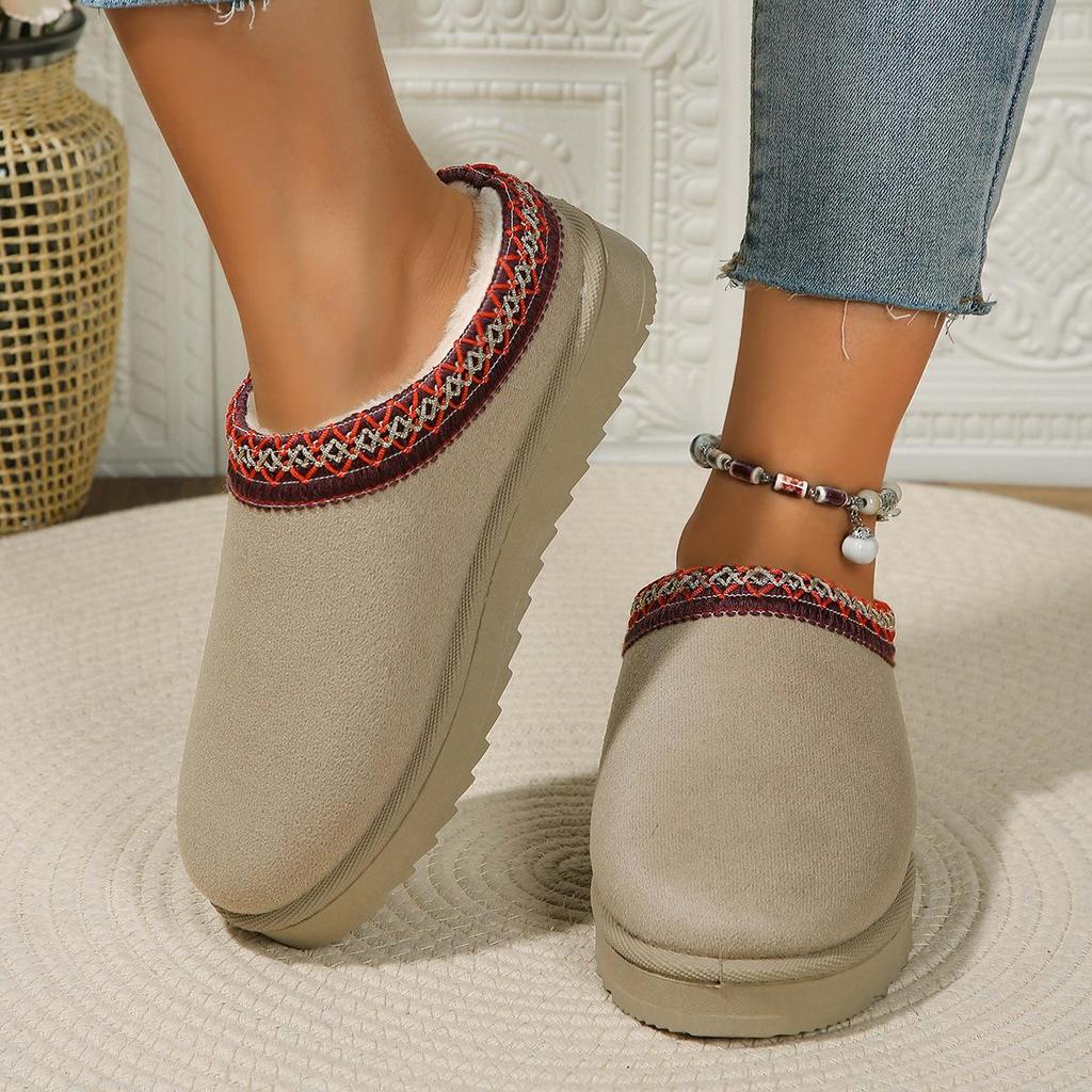 Lace Ethnic Style Autumn And Winter Snow Boots Women'S Shoes Half Drag Cotton Shoes Indoor And Outdoor Large Size 36-44