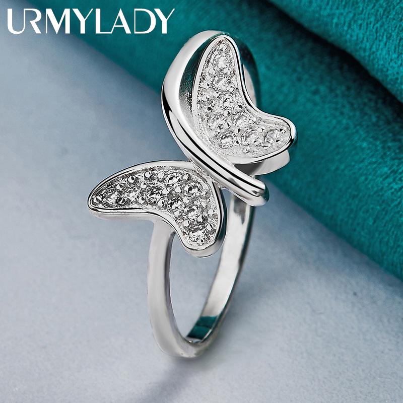 Кольцо из стерлингового серебра 925 пробы с инкрустацией бабочкой цирконом 7 8 9 10 для женщин ювелирные изделия