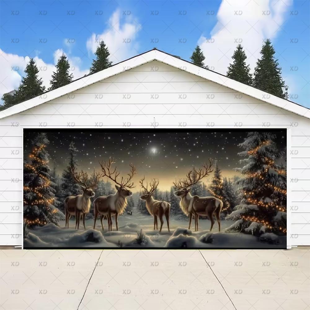 Classic Christmas backdrop for a large garage door, New Year's party backdrop, winter scene, decorative banner4718