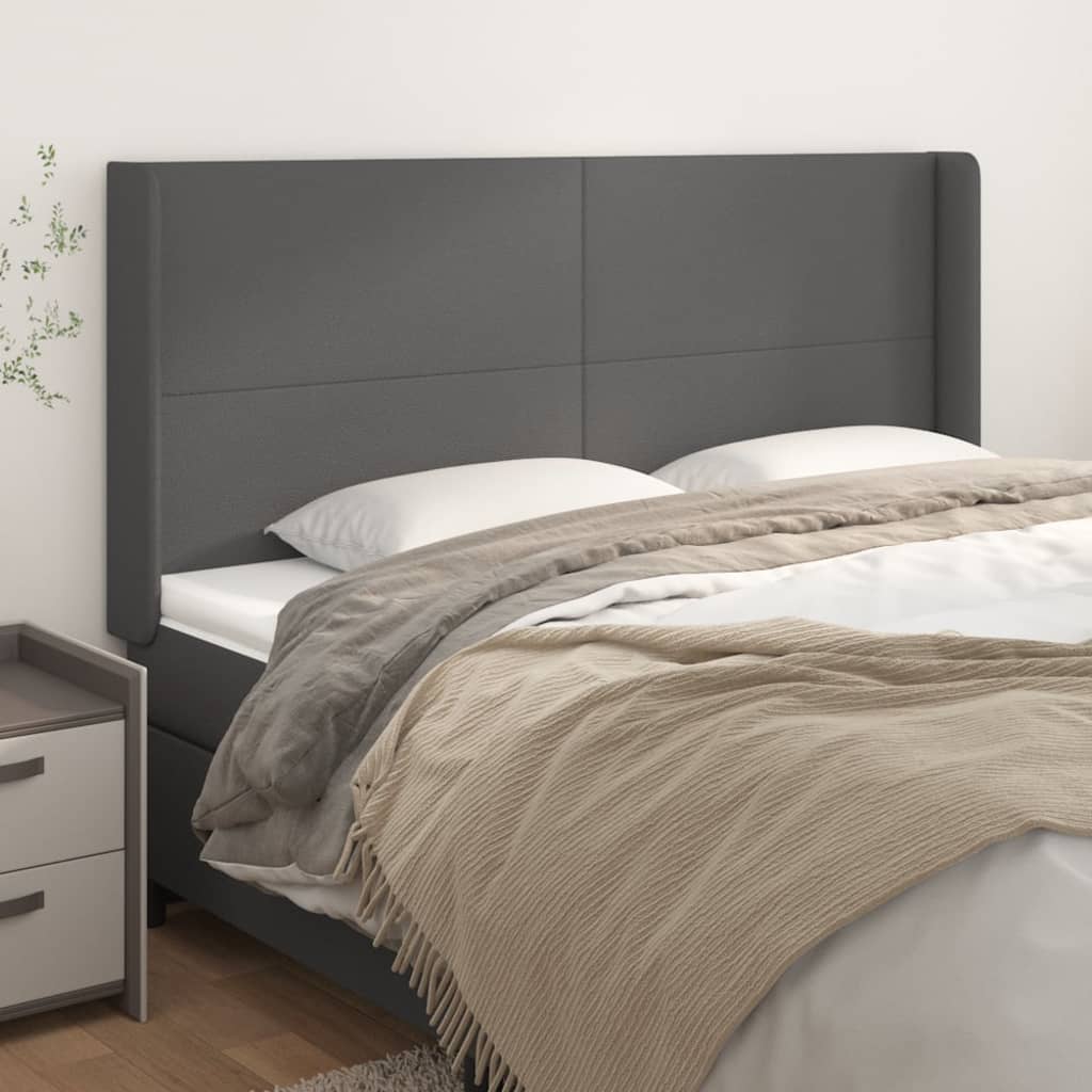 Headboard with Ears Gray 183x16x118 128 cm Faux Leather