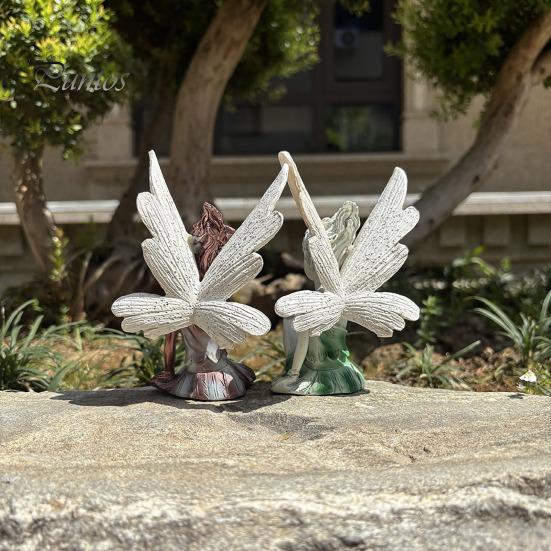 Скульптура из смолы «Цветочная фея», фигурка сидящей феи, украшение для сада, крылатая статуя феи для внутреннего рабочего стола, дворового искусства