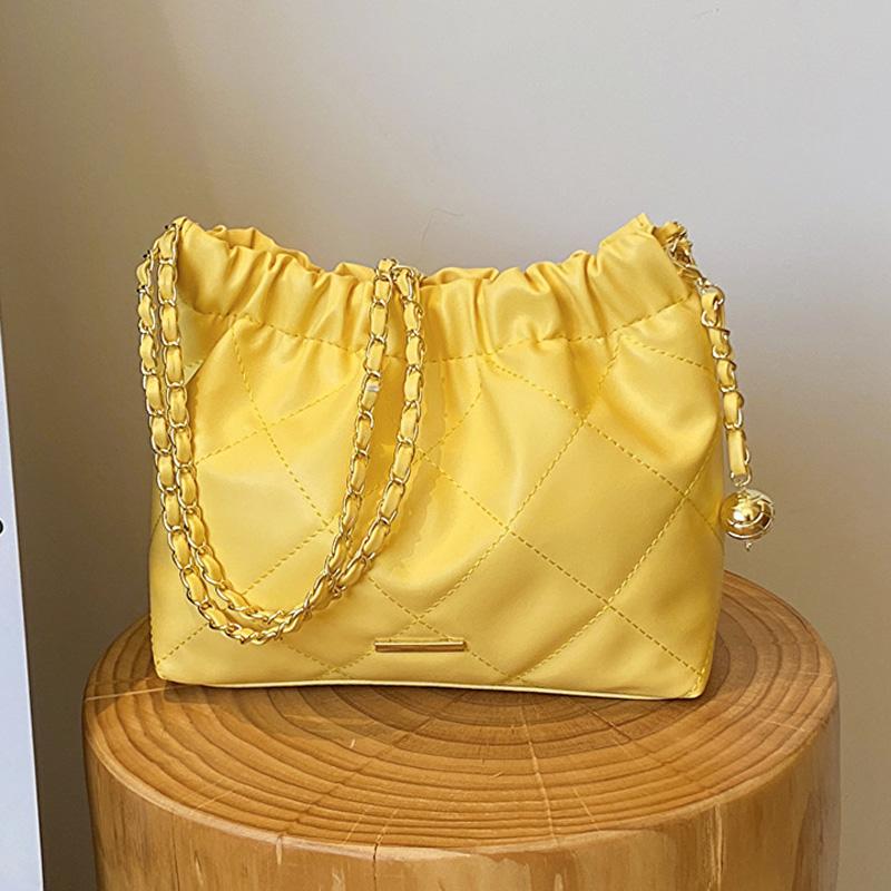 Модные плиссированные клетчатые сумки через плечо из искусственной кожи для женщин, повседневная сумка-ведро с цепочным ремнем