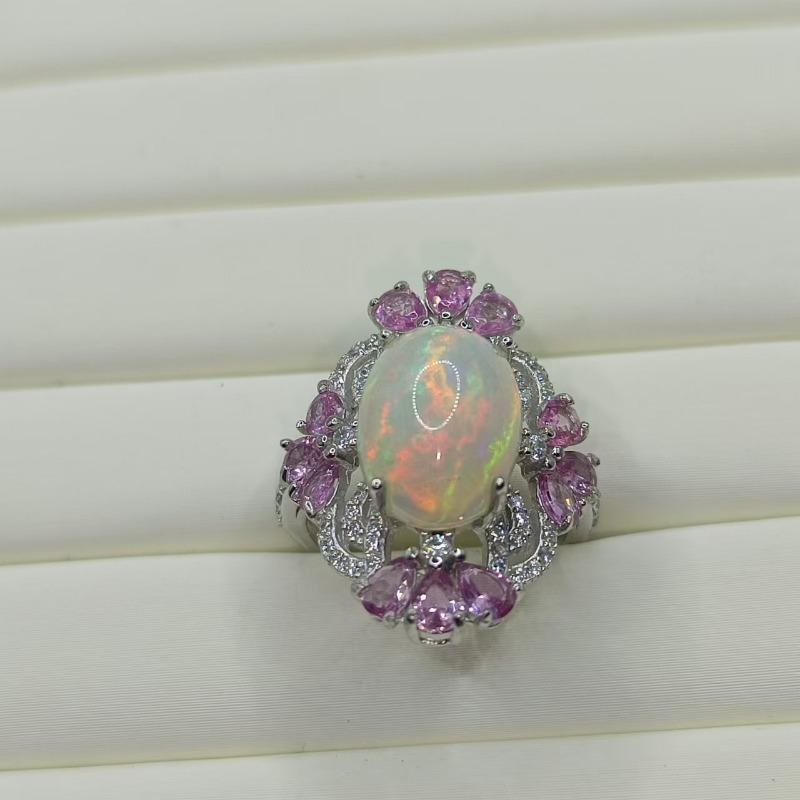 Sace Gems 925 Sterling Silver 10*14MM Natural Opal Rings for Women Engagement Cocktail Party Fine Jewelry Gift