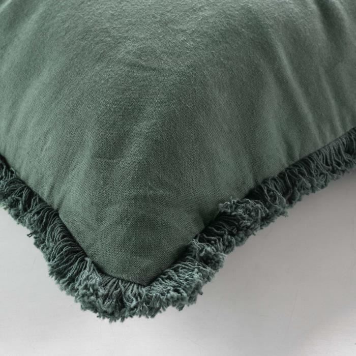 Coussin - Evea - 45 x 45 cm - Vert - Déhoussable - Franges