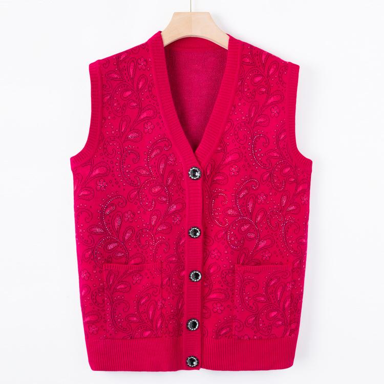 Middle-aged and Elderly Knitted Sweater Vest for Women 50 Years Old 60 Mother Wear Autumn Sweater Vest Grandma New Warm Cardigan