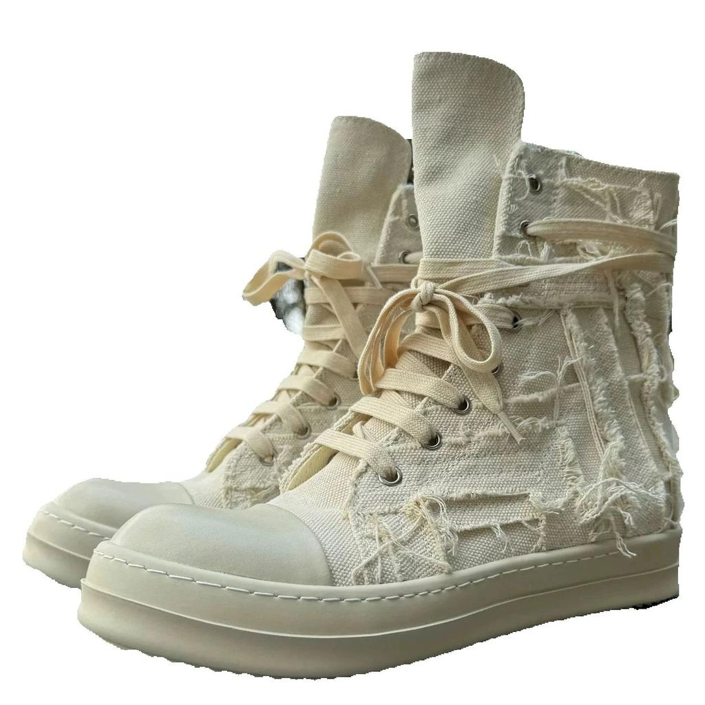 Ручная работа Высокое качество Винтаж Нищий Стиль Ретро Белые парусиновые кроссовки-ботинки