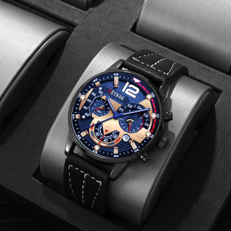 Деловые мужские кварцевые часы с календарем, модные мужские повседневные наручные часы из искусственной кожи, спортивные часы, идеальный выбор для подарков мужчинам