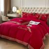 Luxury Winter Embroidered Cotton Flannel Bedding Set - Thick Duvet Cover & Sheet