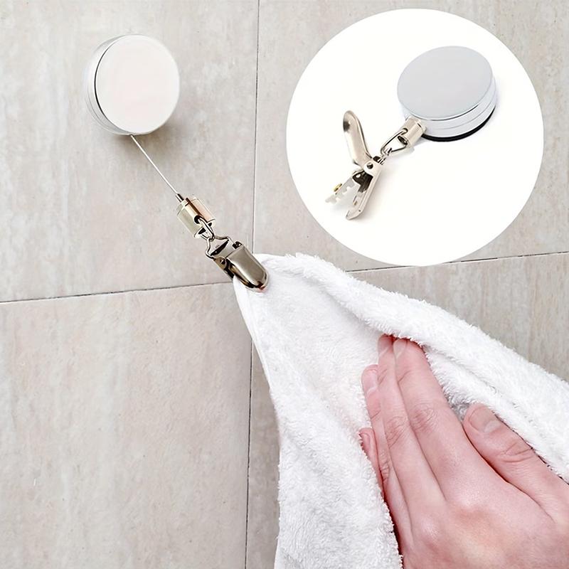 1/2/4Pcs Retractable Towel Rack Automatic Rebound No Drilling Self-Adhesive Wall-Mounted Hand Towel Holder With Strong Clips