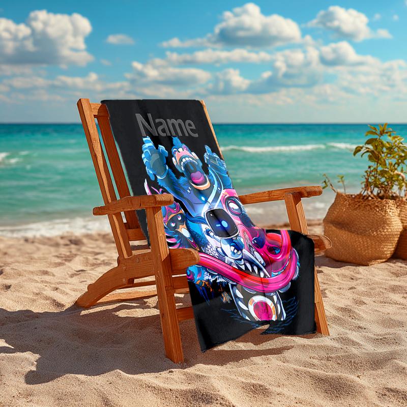 Personalized customized proof beach towel with Astro Bot pattern - soft, absorbent, quick-drying, perfect swimming, camping&bathing