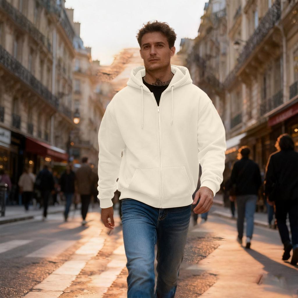 Men's Casual Sports Loose Full Zipper Hoodie Sweatshirt