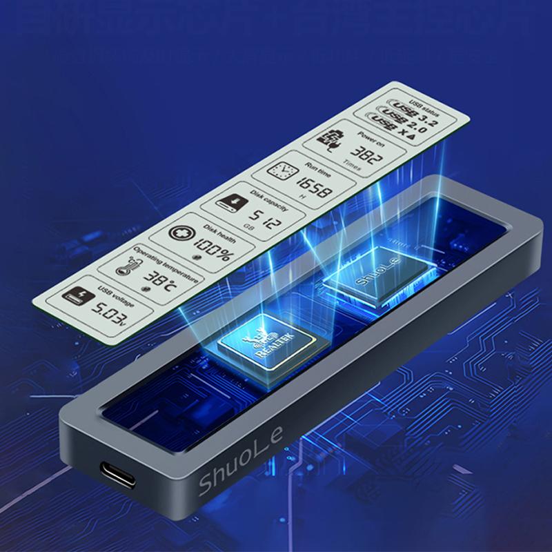 Корпус для M.2 SSD NVMe SATA Двойной протокол 10 Гбит/с С экраном Интеллектуальный цифровой USB 3.2 Gen2 Type-C Дисковый бокс Корпус для M.2 SSD