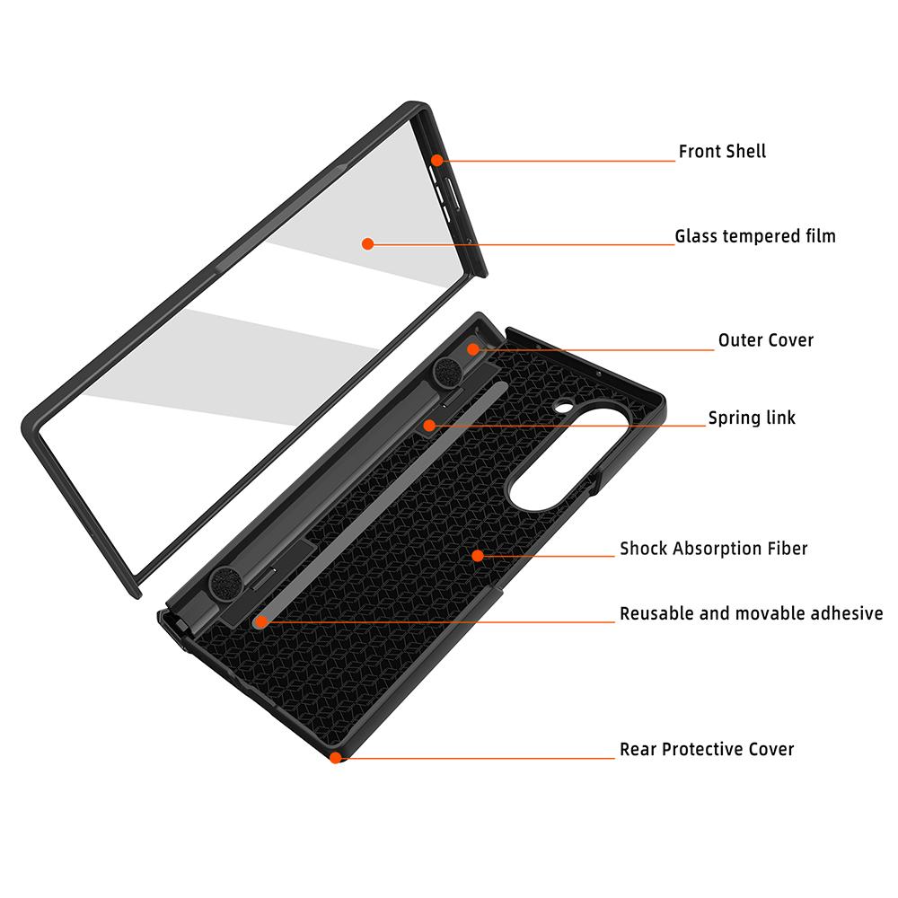 Чехол для Samsung Galaxy Z Fold6 5G с шарнирной подставкой, ПК чехол для телефона с защитной пленкой из закаленного стекла