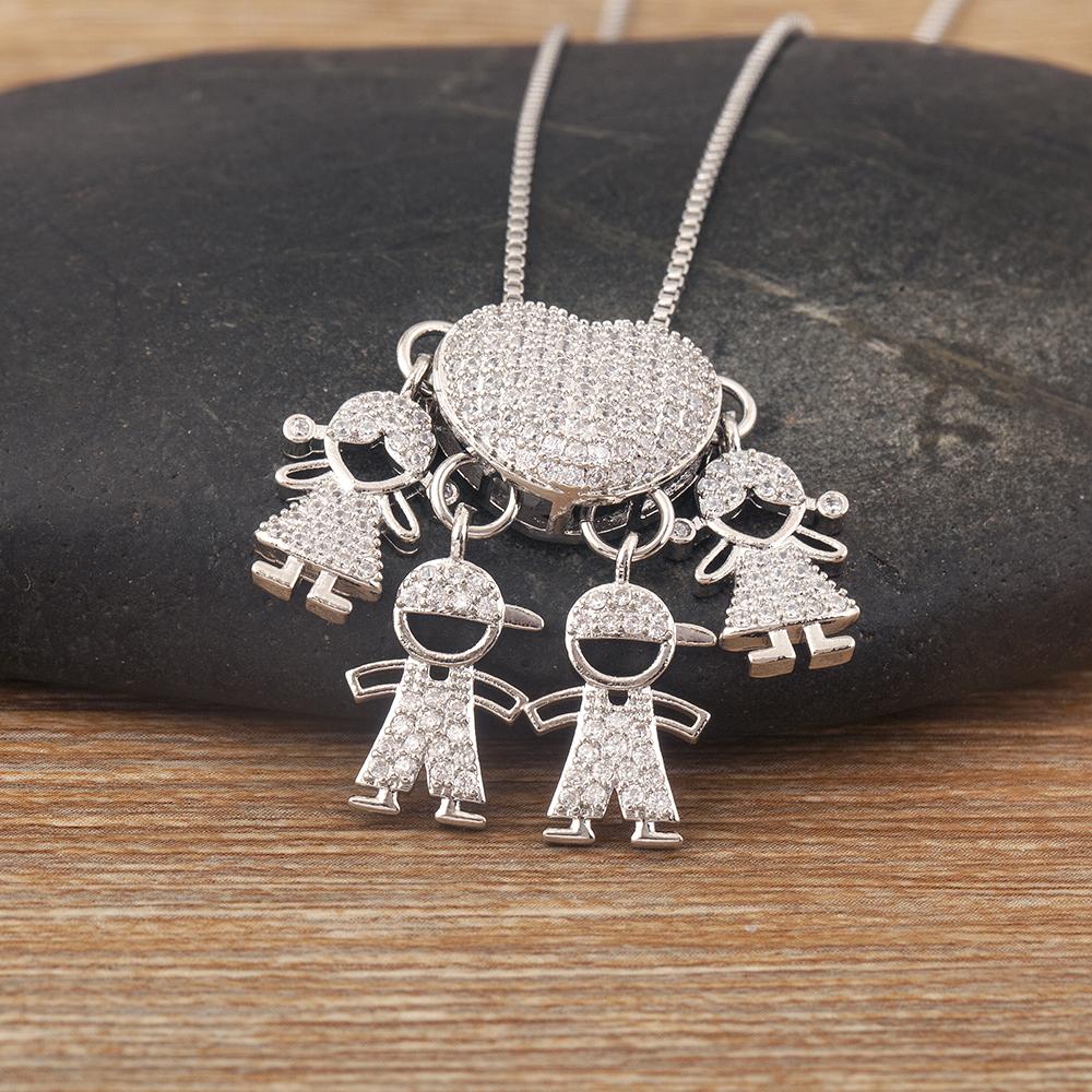 Nidin Hot Sale Classic Son/Daughter Sparkling Zircon Charm Pendant Necklace For Women Boys and Girls Clavicle Chain Jewelry Gift