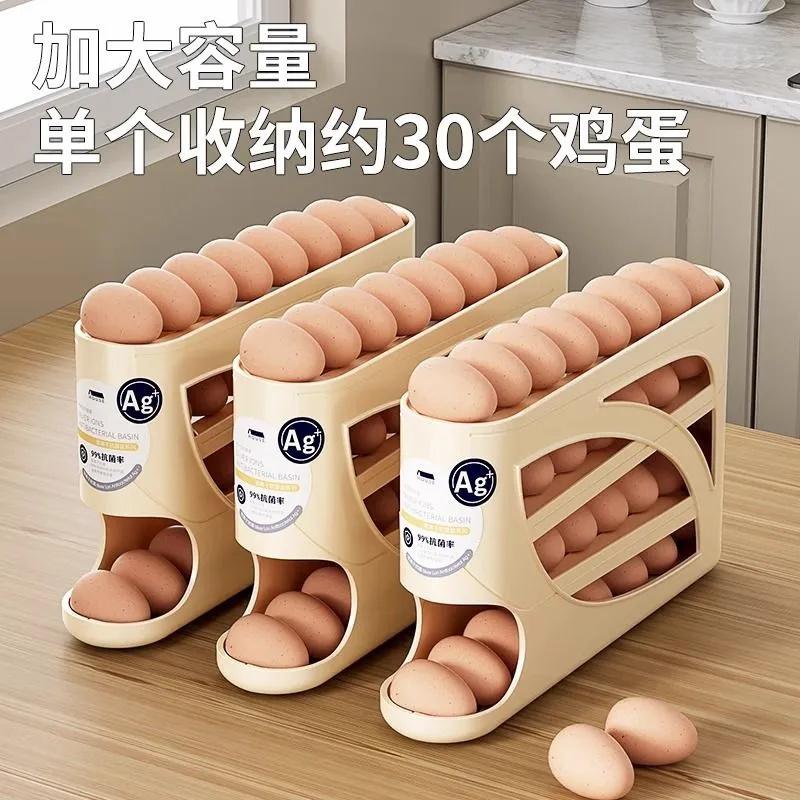 Egg Storage Container Rolling Design Refrigerator Kitchen Egg Holder Stackable Space Saving Egg Organizer for Fresh Egg Storage